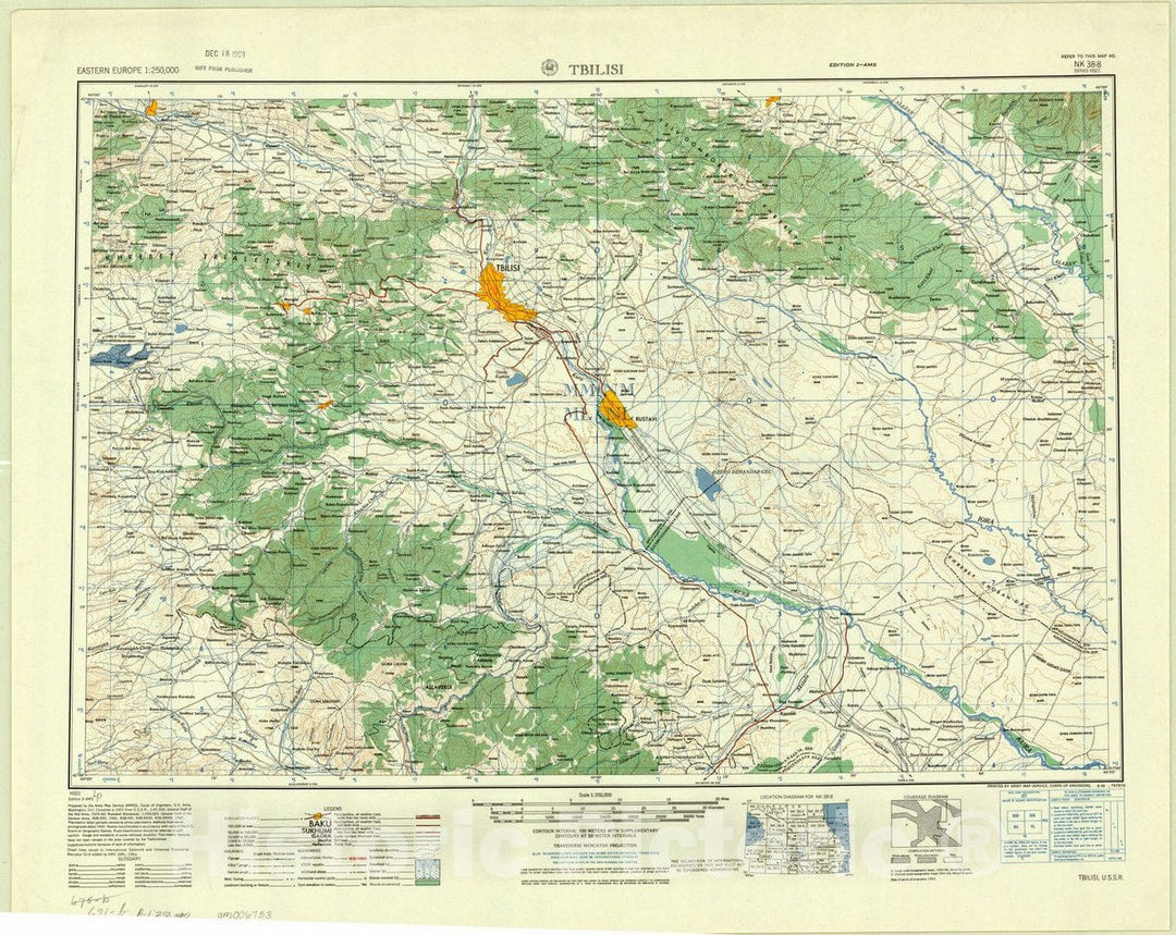 Map : Tbilisi, Georgia 1958, Eastern Europe 1:250,000 Tbilisi NK 38-8 series N501, Antique Vintage Reproduction