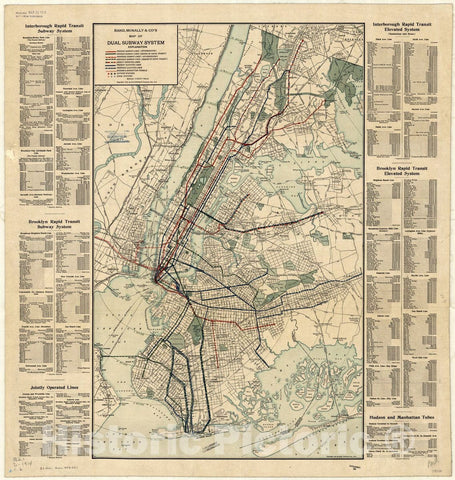 Map : New York city, New York 1914 2, Rand McNally & Co's map of dual subway system , Antique Vintage Reproduction