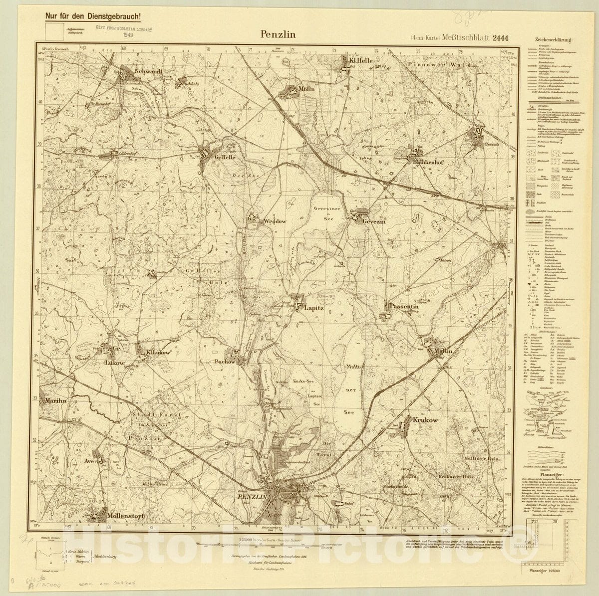 Map : Penzlin, Germany 1911, Germany 1:25,000, Antique Vintage Reproduction