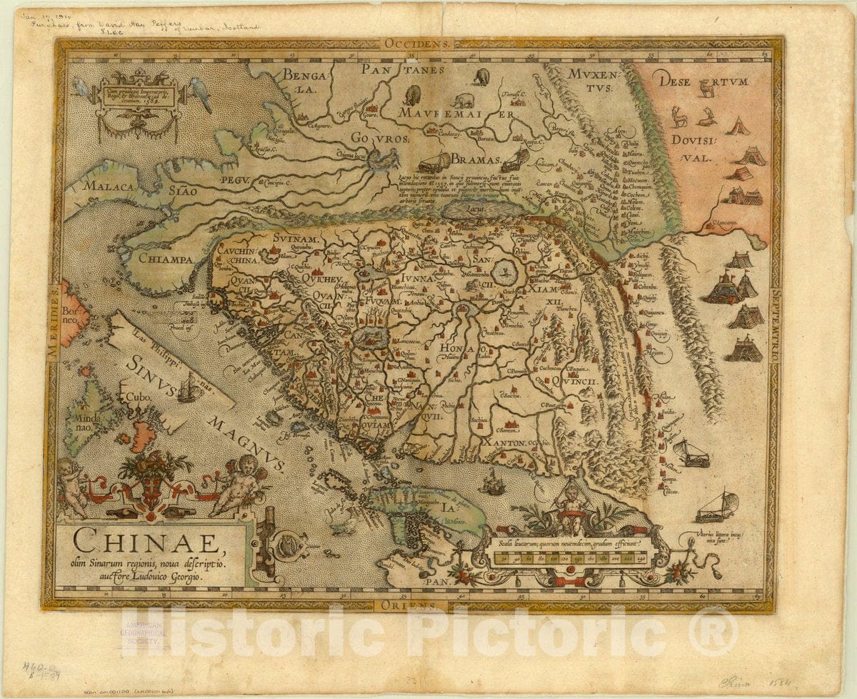 Map : China 1584 3, Chinae olim Sinarum regionis, nova descriptio , Antique Vintage Reproduction