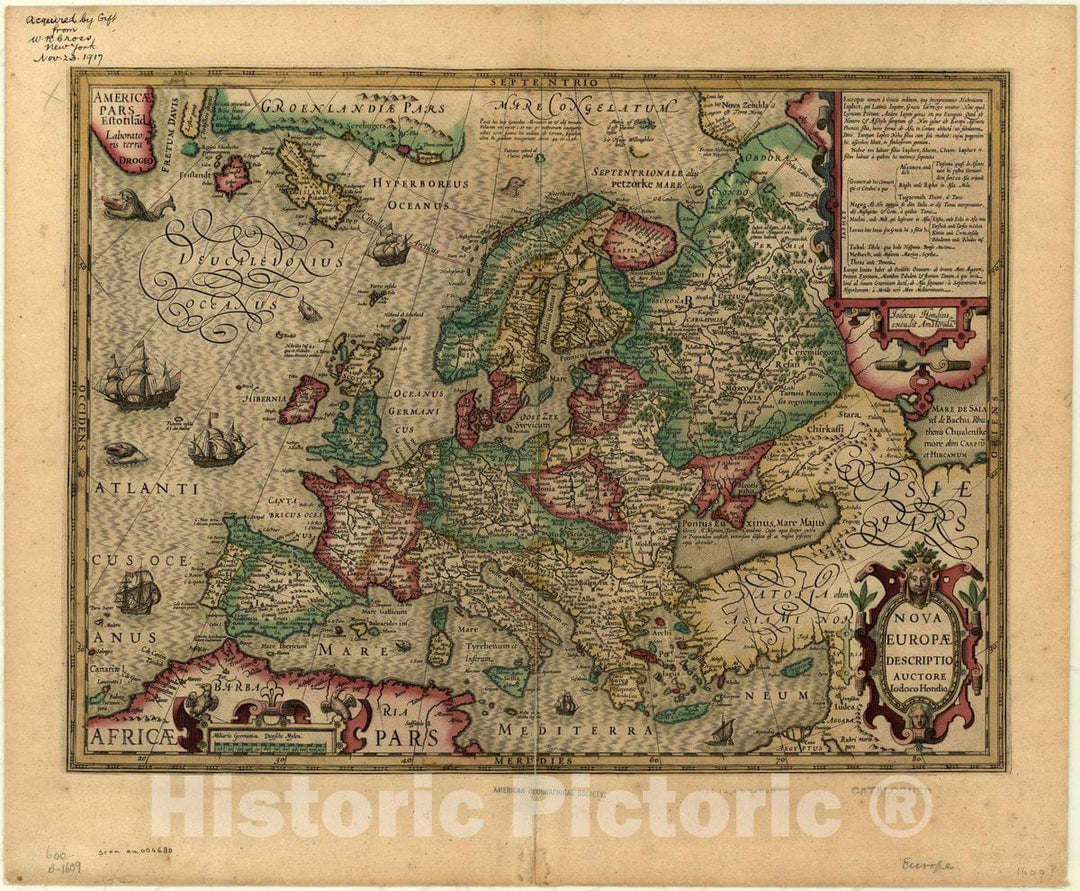 Map : Europe 1609, Nova Europae descriptio , Antique Vintage Reproduction