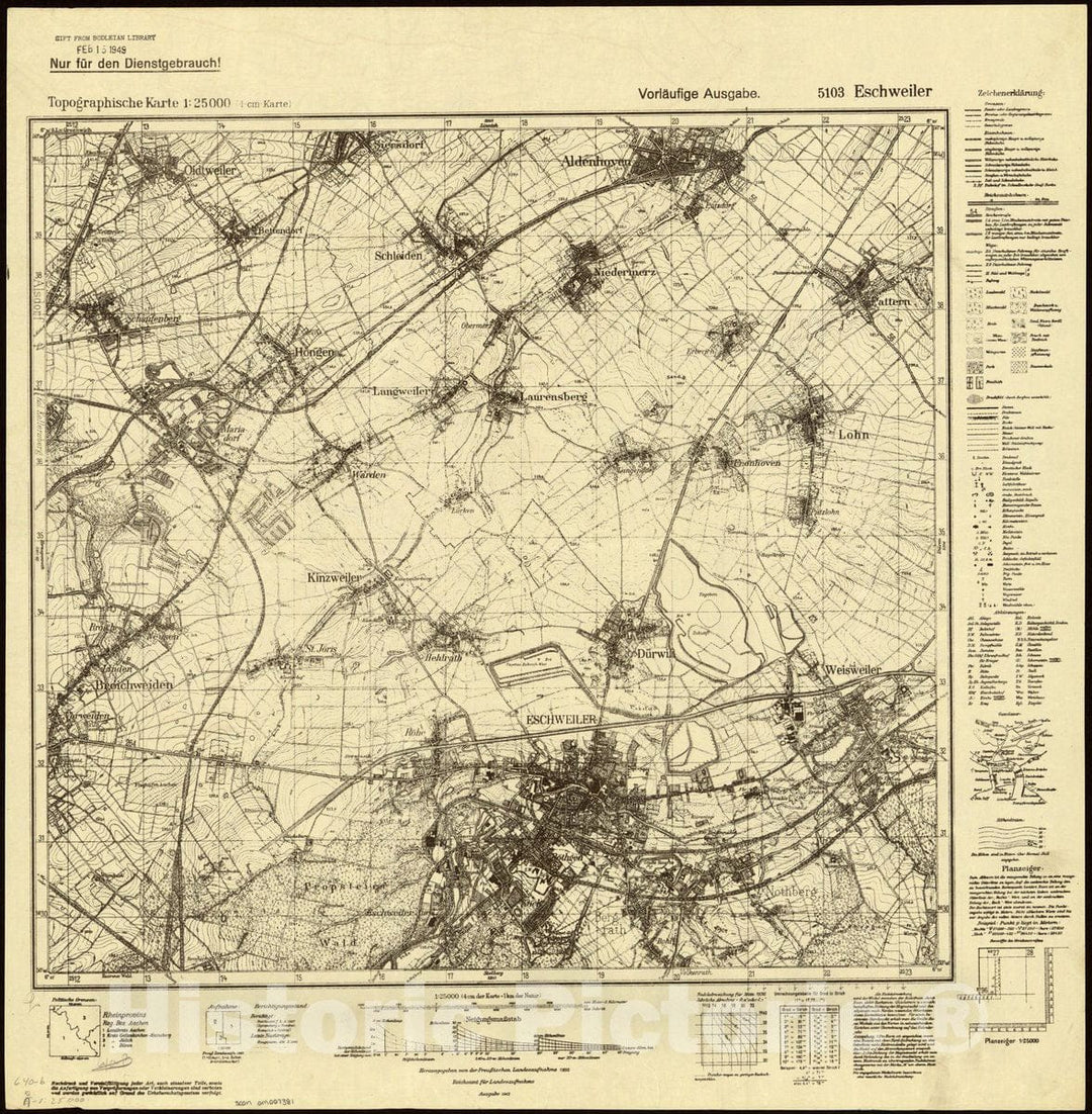 Map : Eschweiler, Germany 1942, Topographische Karte 1:25 000 , Antique Vintage Reproduction