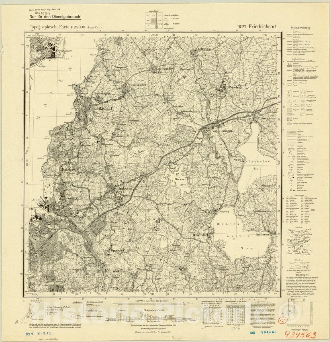 Map : Friedrichsort, Germany 1943, Topographische Karte 1:25 000, Antique Vintage Reproduction