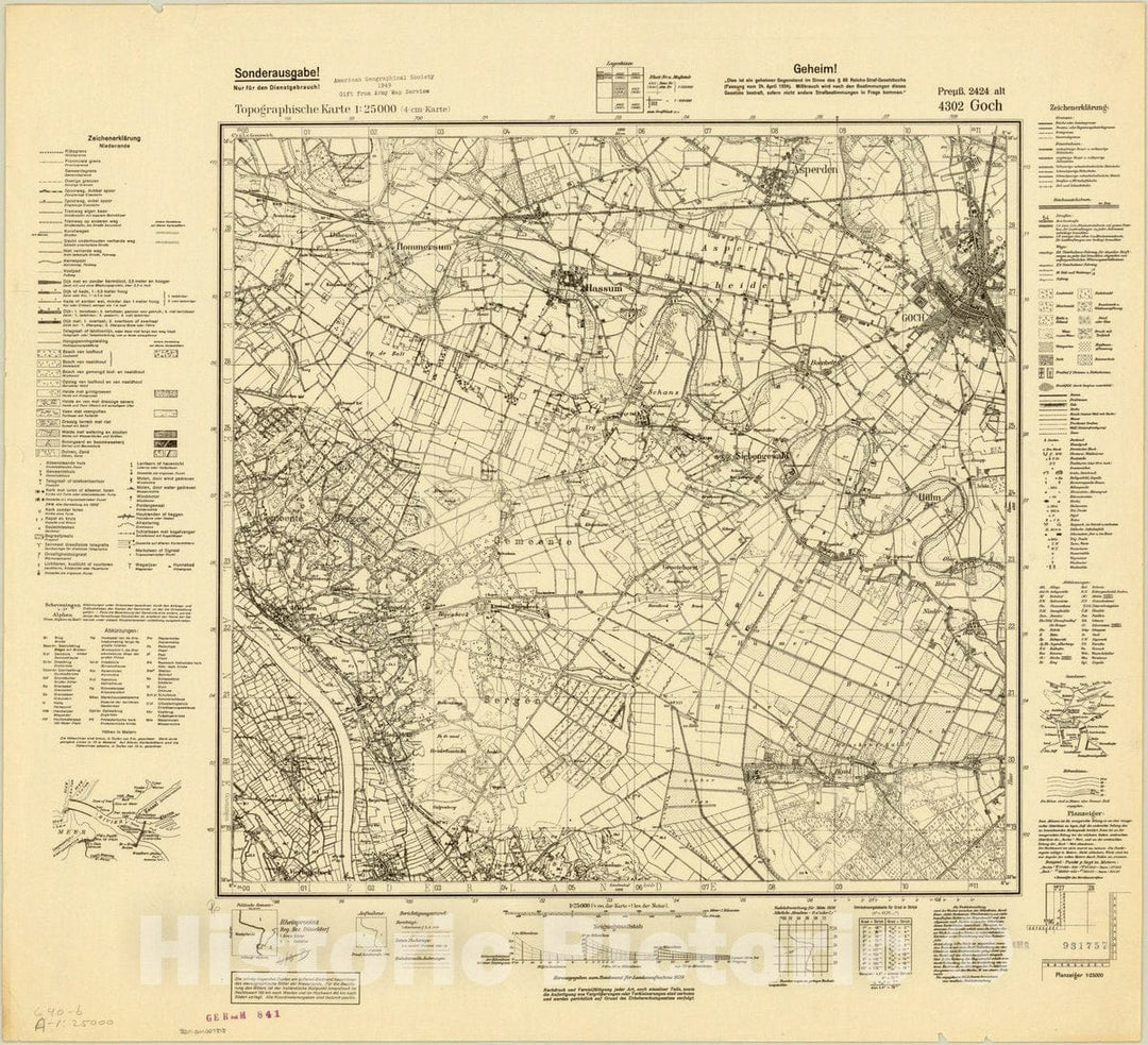 Map : Goch, Germany 1939, Topographische Karte 1:25 000 , Antique Vintage Reproduction