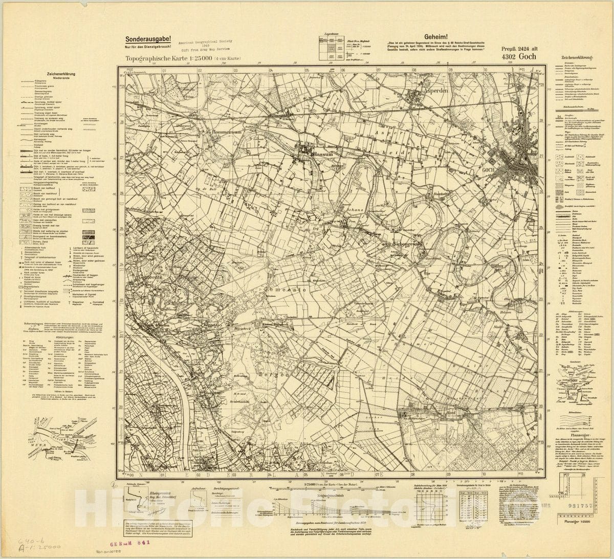 Map : Goch, Germany 1939, Topographische Karte 1:25 000 , Antique Vintage Reproduction