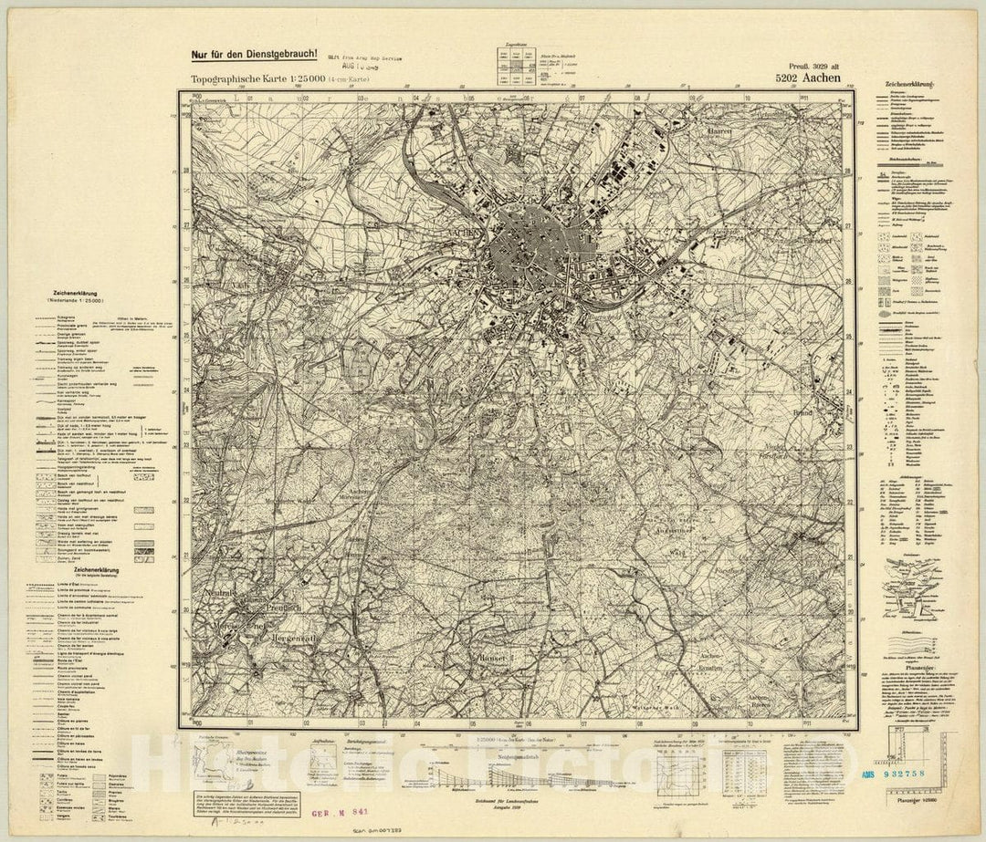 Map : Aachen, Germany 1939, Topographische Karte 1:25 000 , Antique Vintage Reproduction