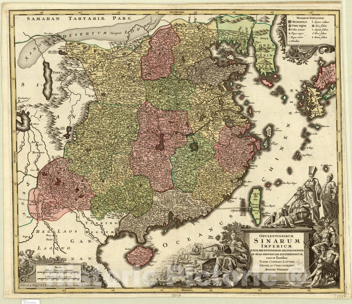 Map : China 1732, Opulentissimum Sinarum Imperium juxta recentissimam delineationem in suas provincias disterminatum , Antique Vintage Reproduction