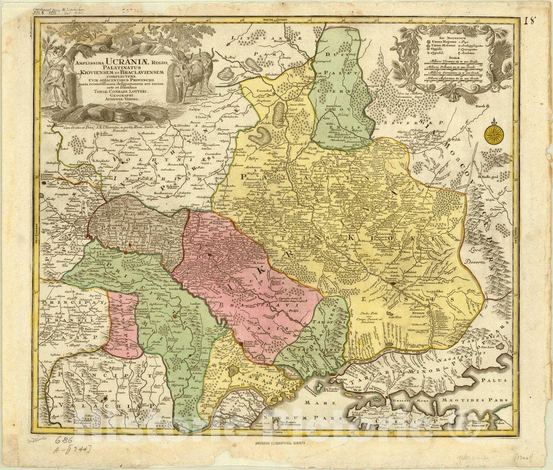 Map : Ukraine 1744, Amplissima Ucraniae regio, palatinatus Kioviensem et Braclaviensem complectens, cum adjacentibus provinciis , Antique Vintage Reproduction