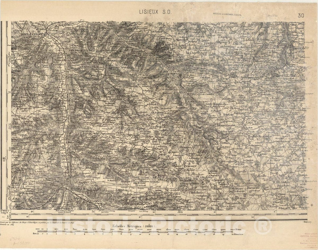 Map : Lisieux S.O., France , [Topographic maps of France], Antique Vintage Reproduction