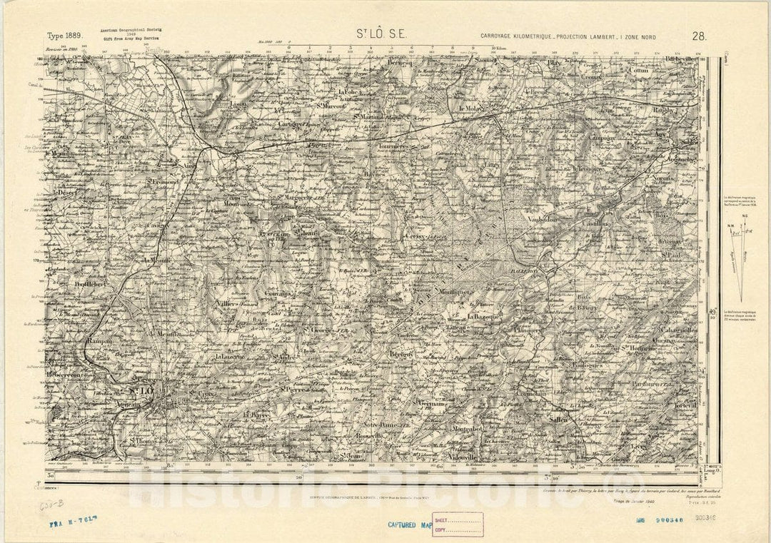 Map : St. Lo. S.E., France , [Topographic maps of France], Antique Vintage Reproduction