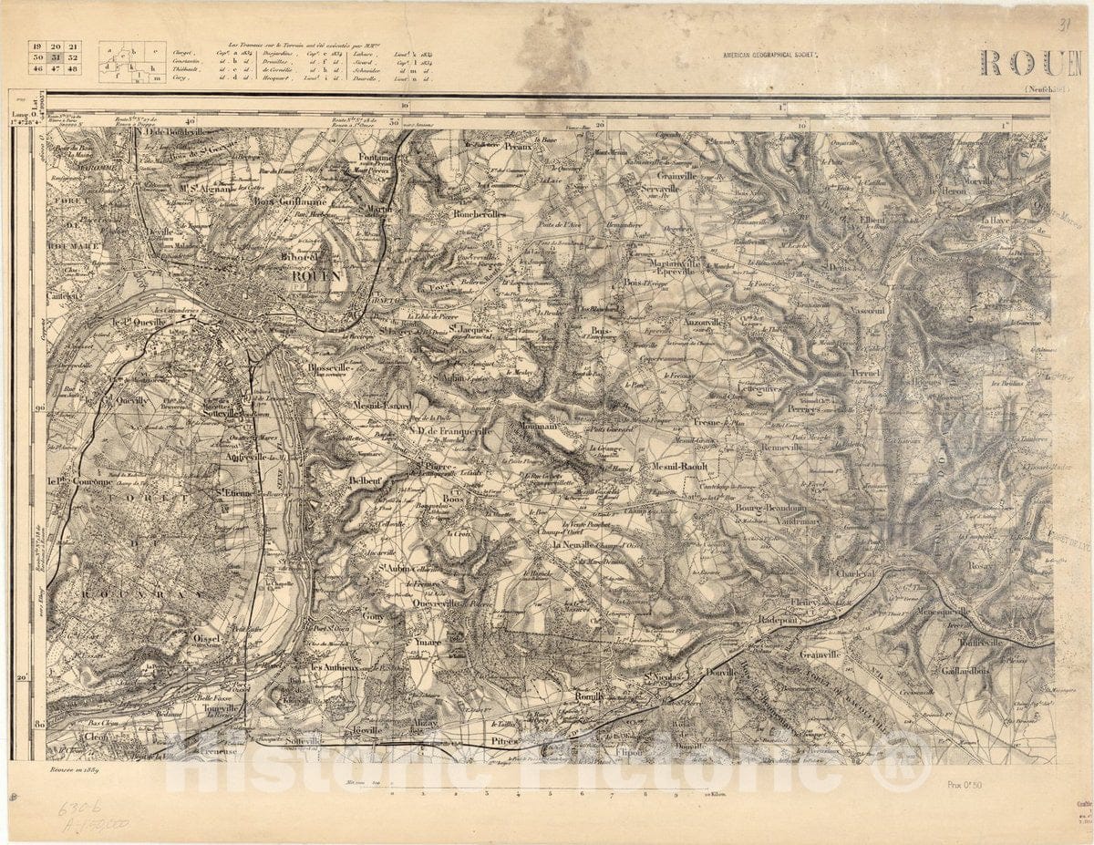 Map : Rouen, France 2, [Topographic maps of France], Antique Vintage Reproduction