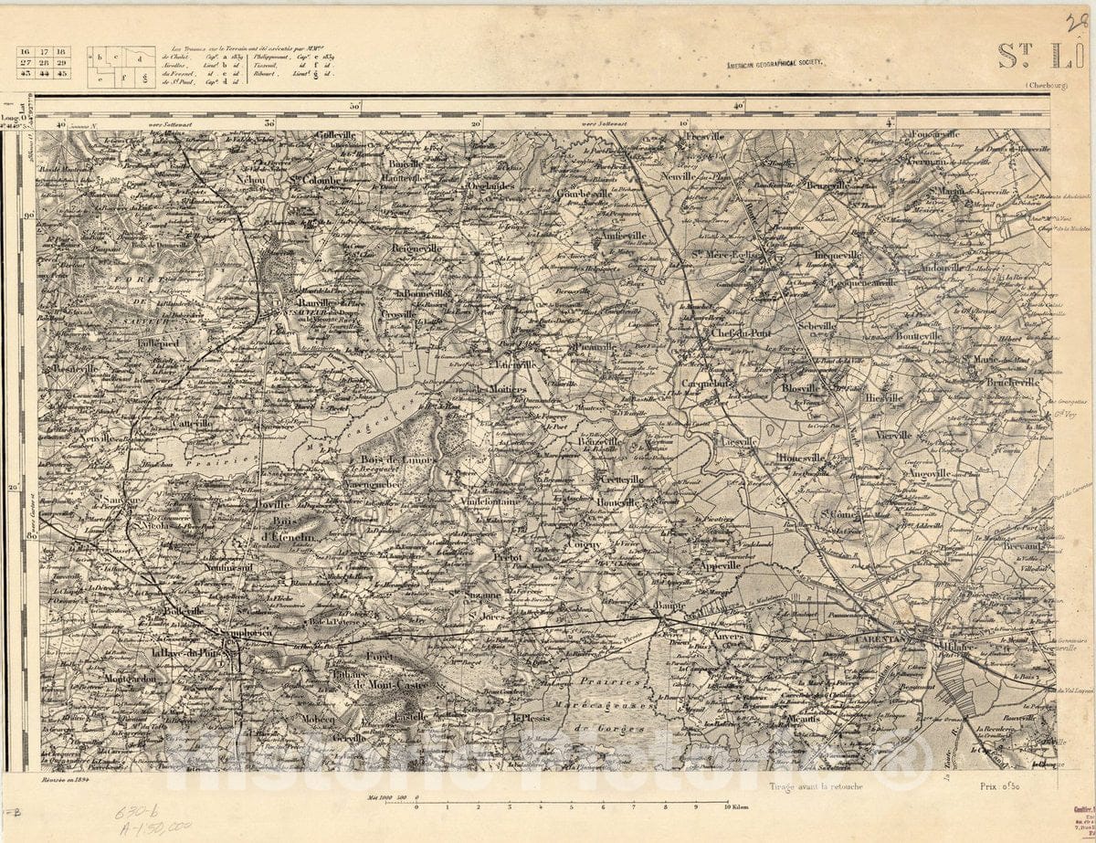 Map : St. Lo., France 2, [Topographic maps of France], Antique Vintage Reproduction