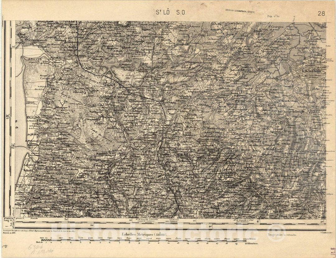 Map : St. Lo. S.O. , [Topographic maps of France], Antique Vintage Reproduction