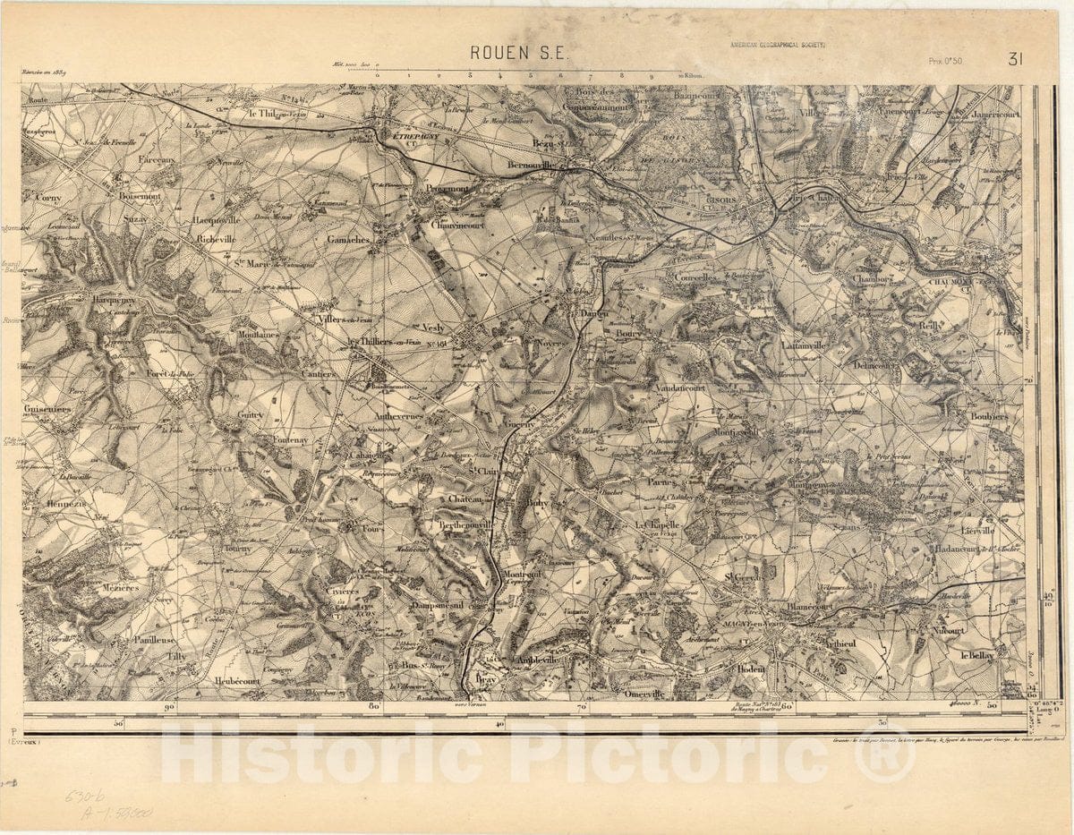 Map : Rouen S.E., France, [Topographic maps of France], Antique Vintage Reproduction