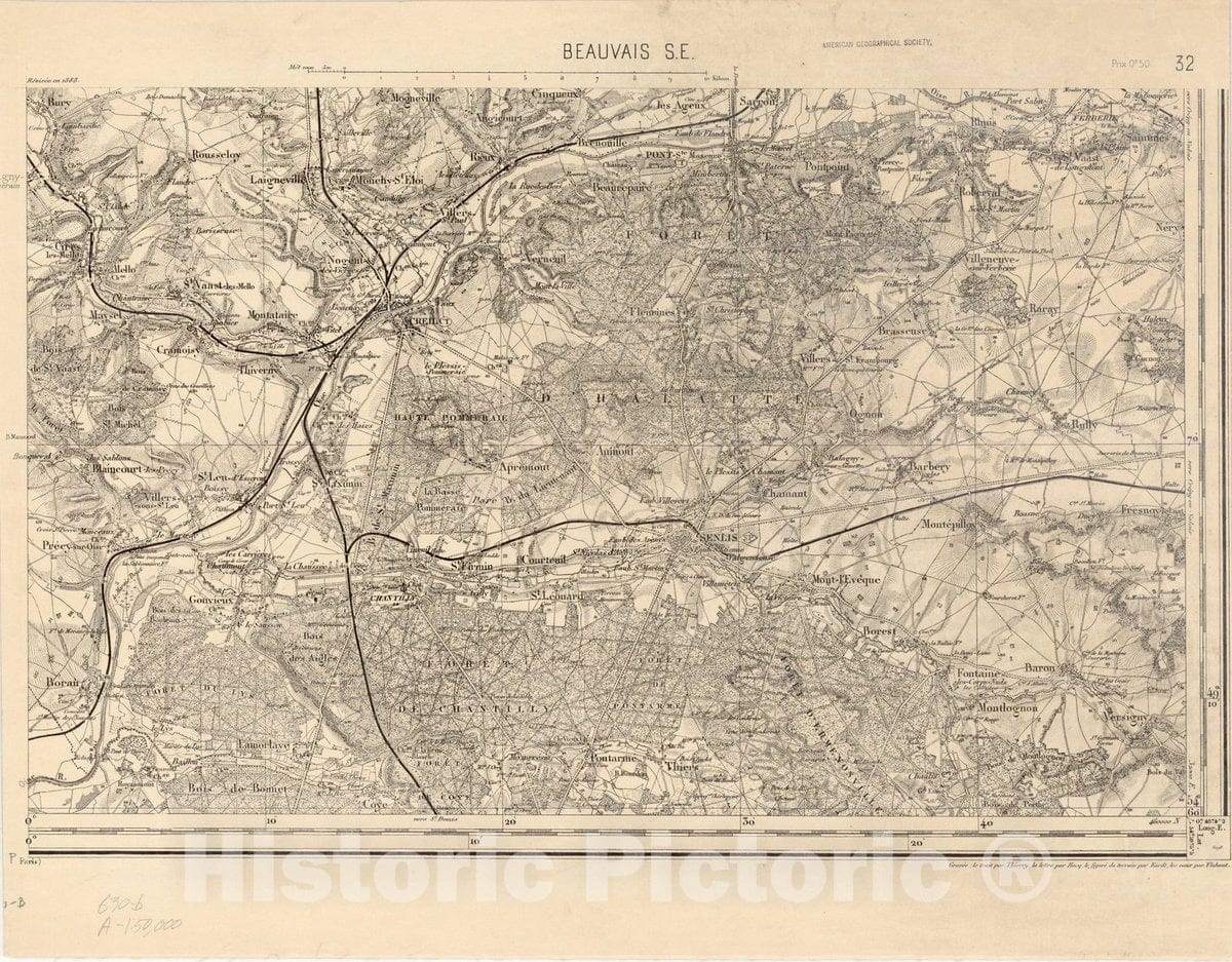 Map : Beauvais S.E., France, [Topographic maps of France], Antique Vintage Reproduction