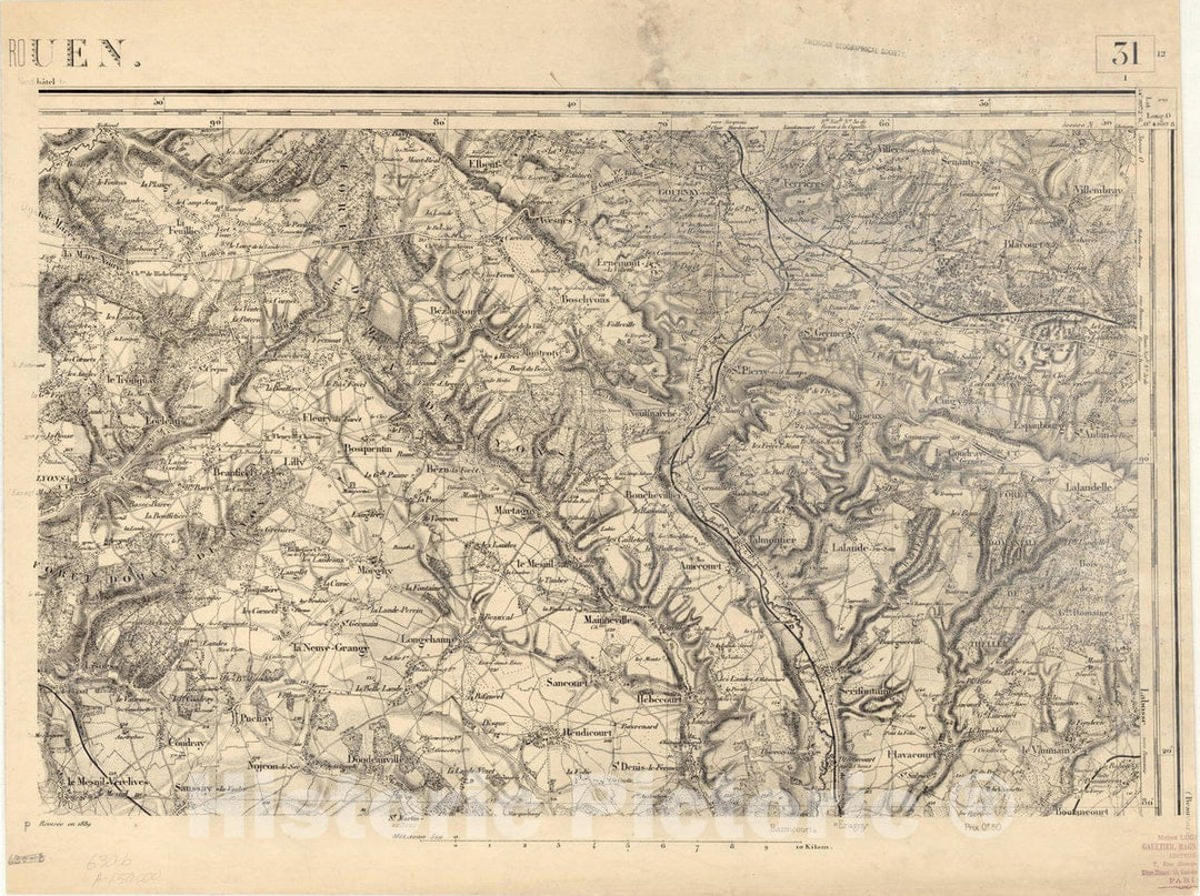 Map : Rouen, France 1, [Topographic maps of France], Antique Vintage Reproduction