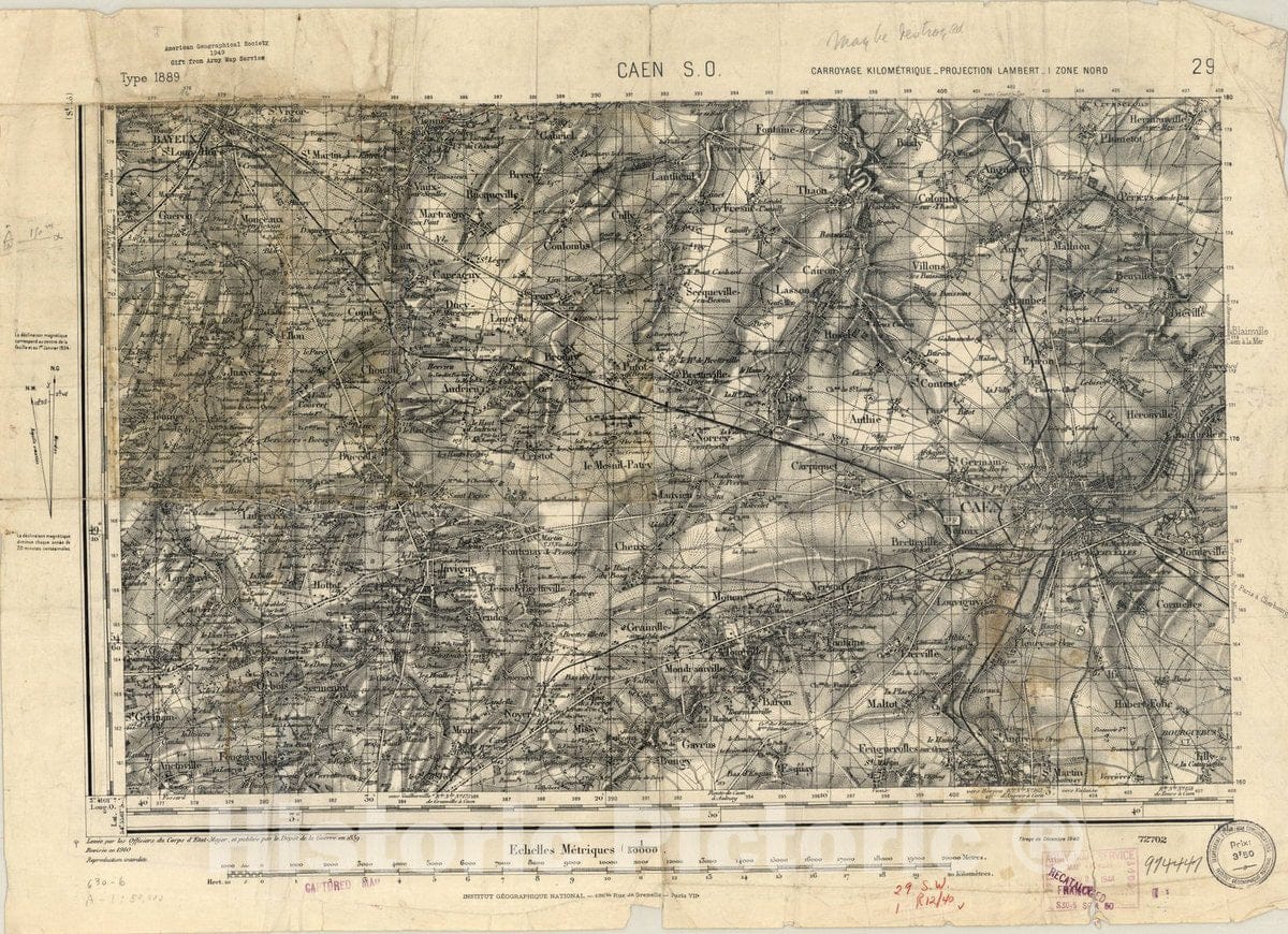 Map : Caen S.O., France , [Topographic maps of France], Antique Vintage Reproduction