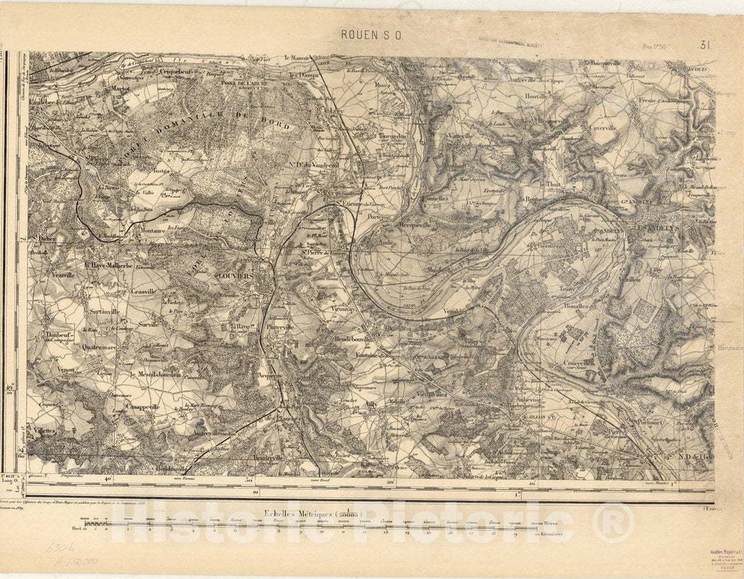 Map : Rouen S.O., France , [Topographic maps of France], Antique Vintage Reproduction