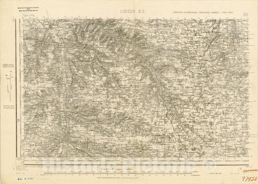 Map : Lisieux S.O., France, [Topographic maps of France], Antique Vintage Reproduction