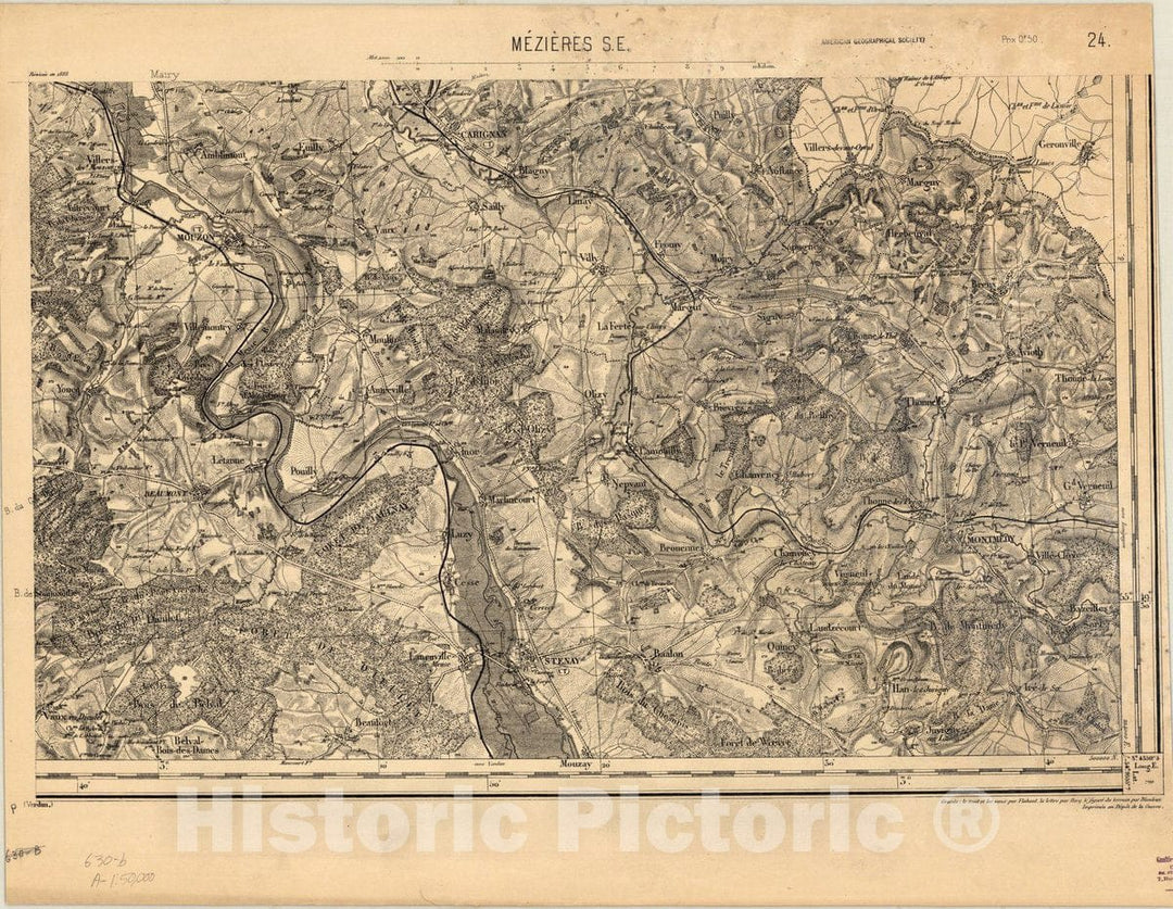 Map : Mezieres S.E., France , [Topographic maps of France], Antique Vintage Reproduction