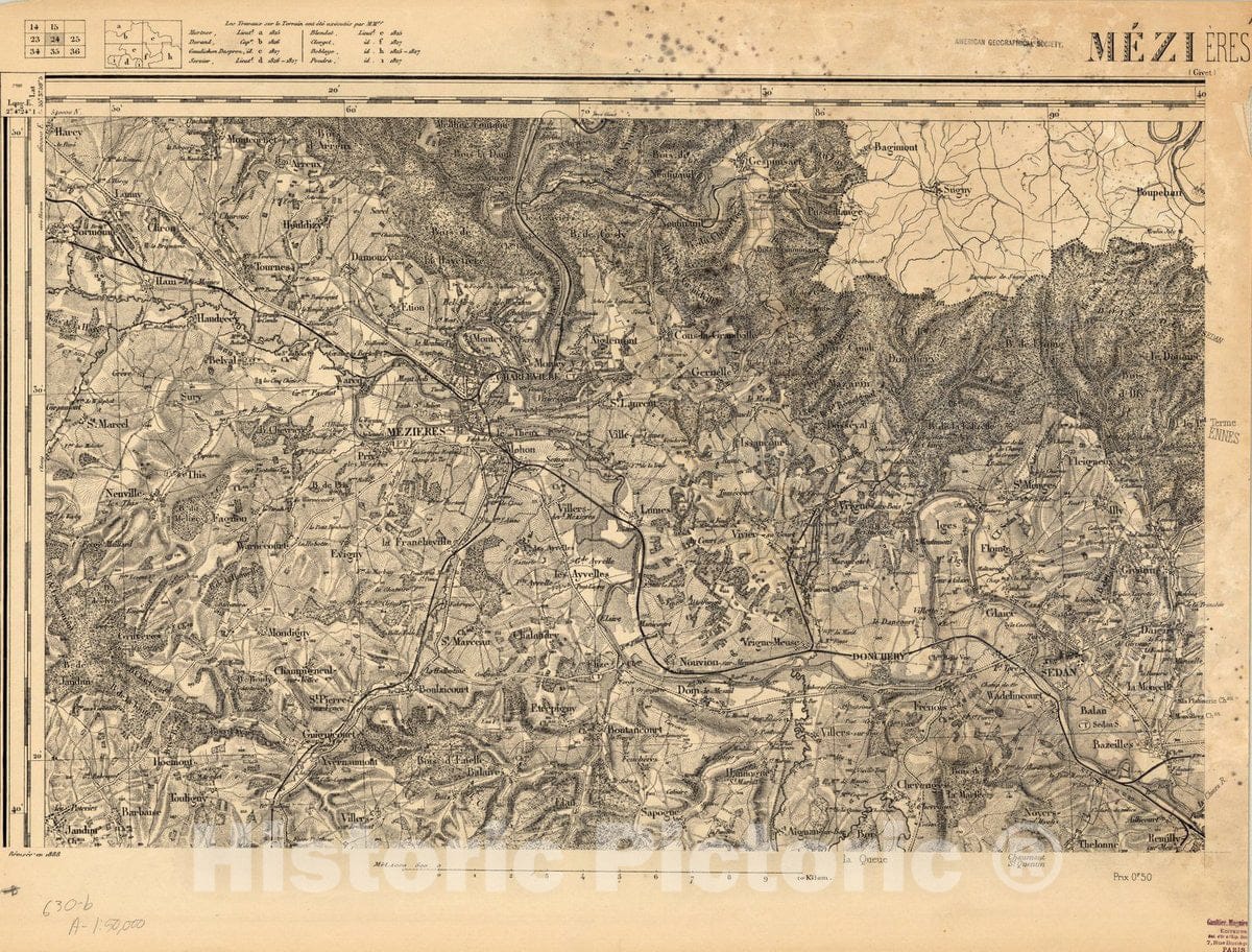 Map : Mezieres, France , [Topographic maps of France], Antique Vintage Reproduction