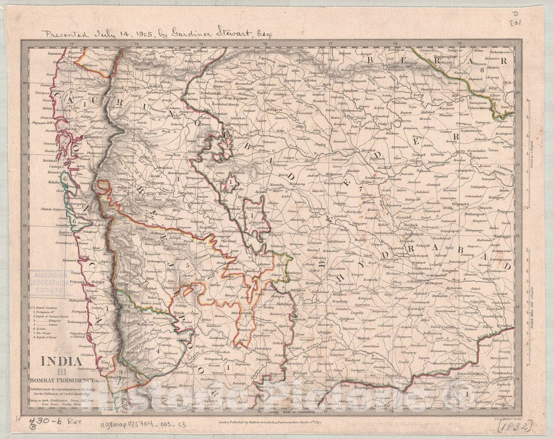 Map : India and Ceylon 1853 4, India and Ceylon , Antique Vintage Reproduction