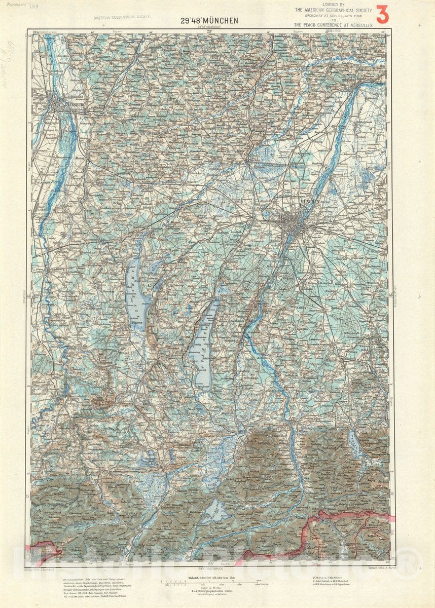 Map : Munchen (Munich), Germany 1912, Generalkarte von Mitteleuropa, Antique Vintage Reproduction