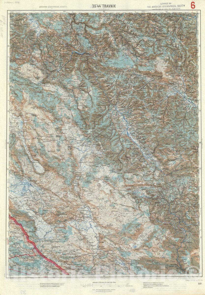 Map : Travnik, Bosnia and Herzegovina 1914, Generalkarte von Mitteleuropa, Antique Vintage Reproduction