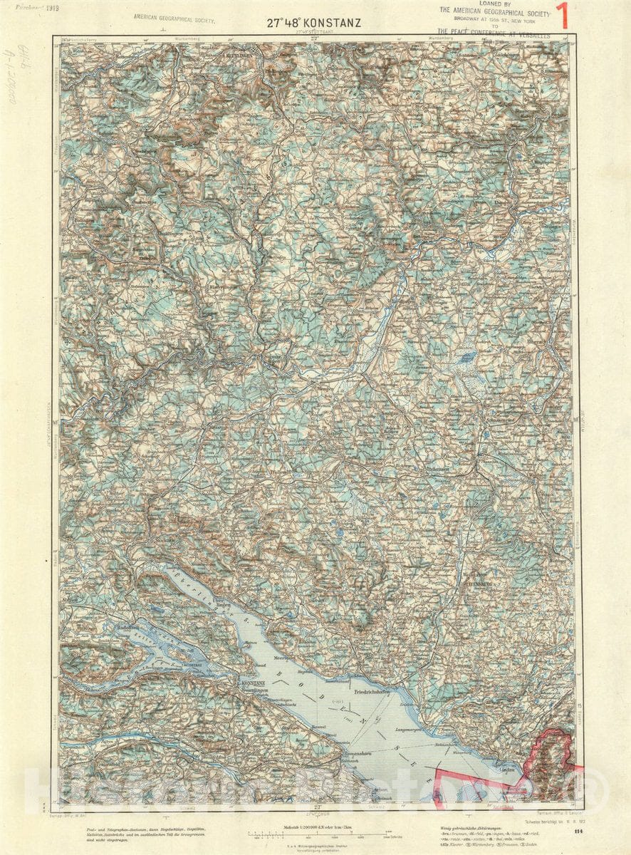 Map : Konstanz, Germany 1913, Generalkarte von Mitteleuropa, Antique Vintage Reproduction