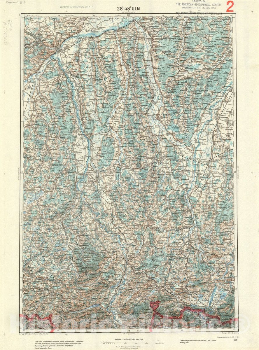 Map : Ulm, Germany 1914, Generalkarte von Mitteleuropa, Antique Vintage Reproduction