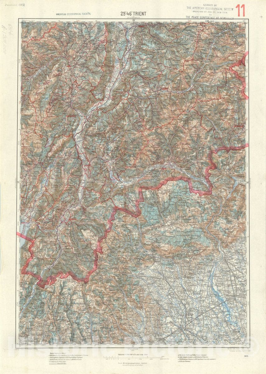 Map : Trient, Italy1918, Generalkarte von Mitteleuropa, Antique Vintage Reproduction