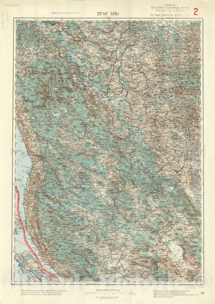 Map : Senj, Croatia 1915 1, Generalkarte von Mitteleuropa, Antique Vintage Reproduction