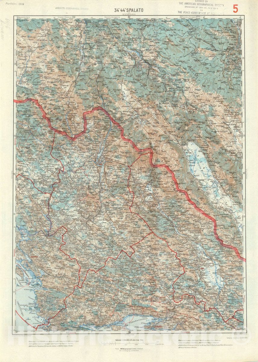 Map : Spalato (Split), Croatia 1915, Generalkarte von Mitteleuropa, Antique Vintage Reproduction