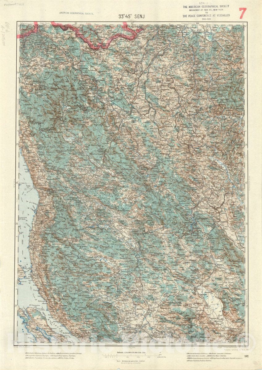 Map : Senj, Croatia 1915 2, Generalkarte von Mitteleuropa, Antique Vintage Reproduction