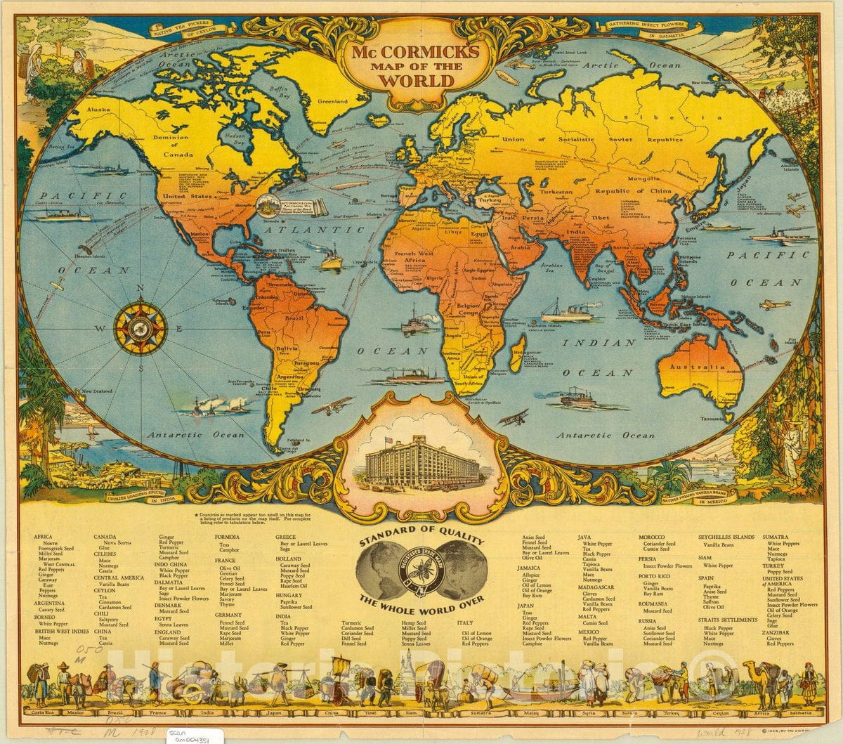 Map : World map 1928, McCormick's map of the world : standard of quality the whole world over , Antique Vintage Reproduction