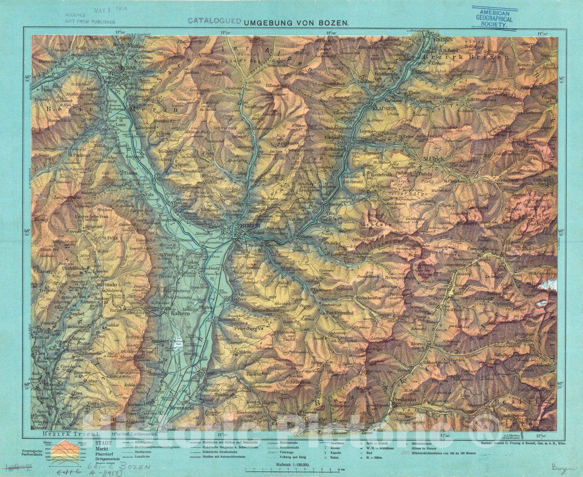 Map : Bolzano, Italy 1913, Umgebung von Bozen , Antique Vintage Reproduction