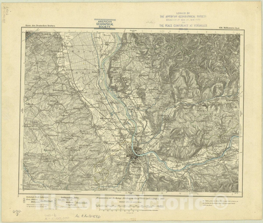 Map : Mulhausen i. Elsass., Germany 1910, Karte des Deutschen Reiches , Antique Vintage Reproduction