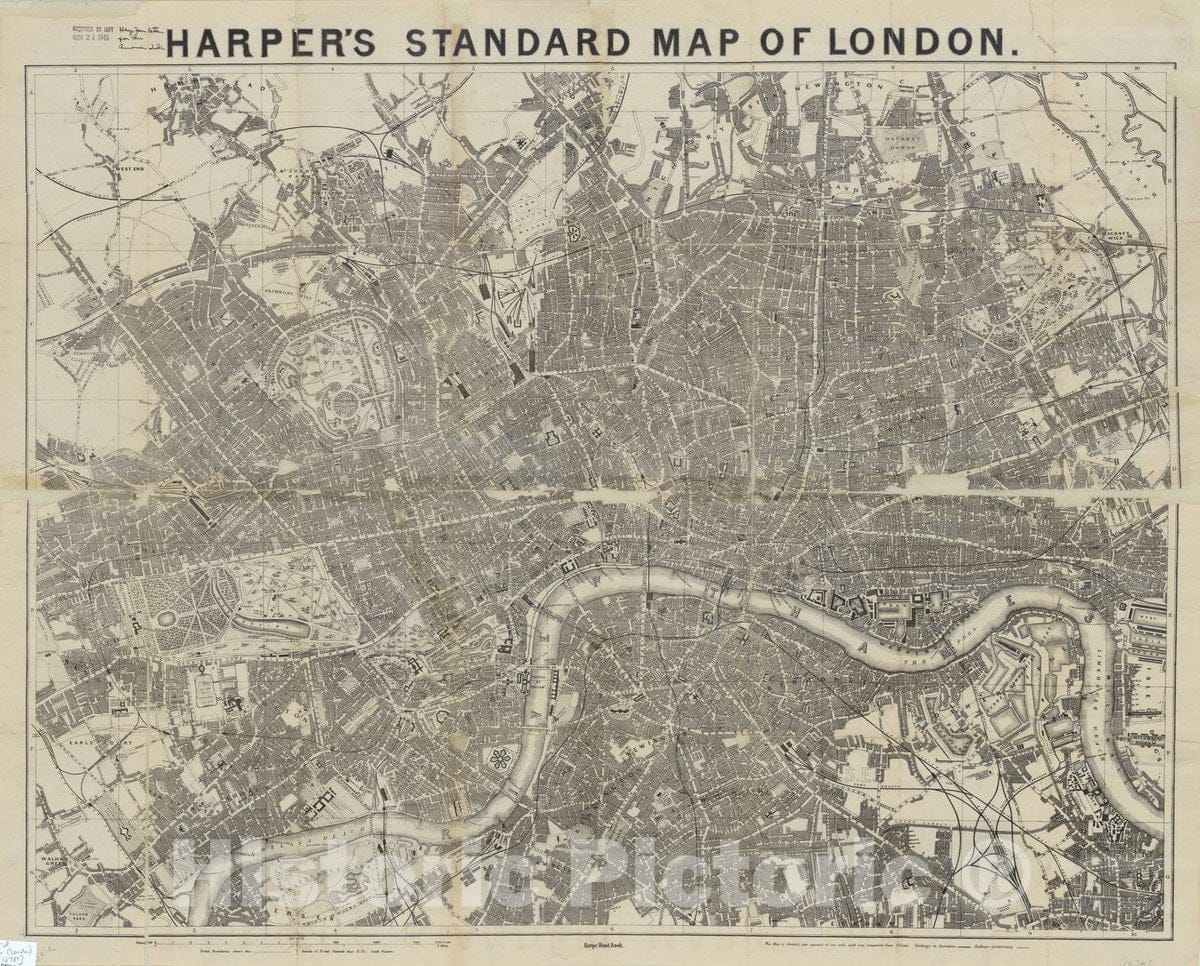 Map : London, England 1873, Harper's standard map of London, Antique Vintage Reproduction