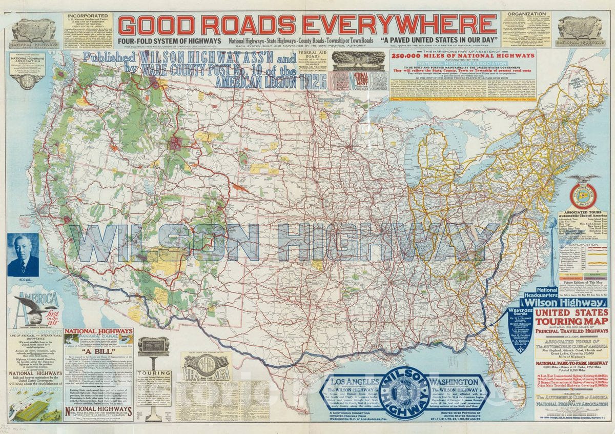 Historic Map : United States 1926 2, United States touring map, showing 150,000 miles of principal traveled highways