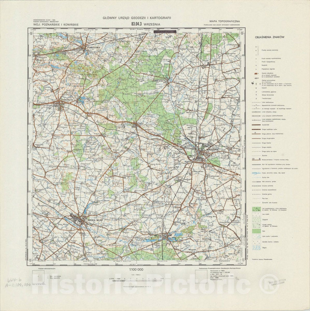 Map : Wrz?nia, Poland 1988, Glowny Urzad Geodezii i kartografii 83.04.3 Wrzesnia mapa topograficzna. Mapa topograficzna : [Polska] , Antique Vintage Reproduction