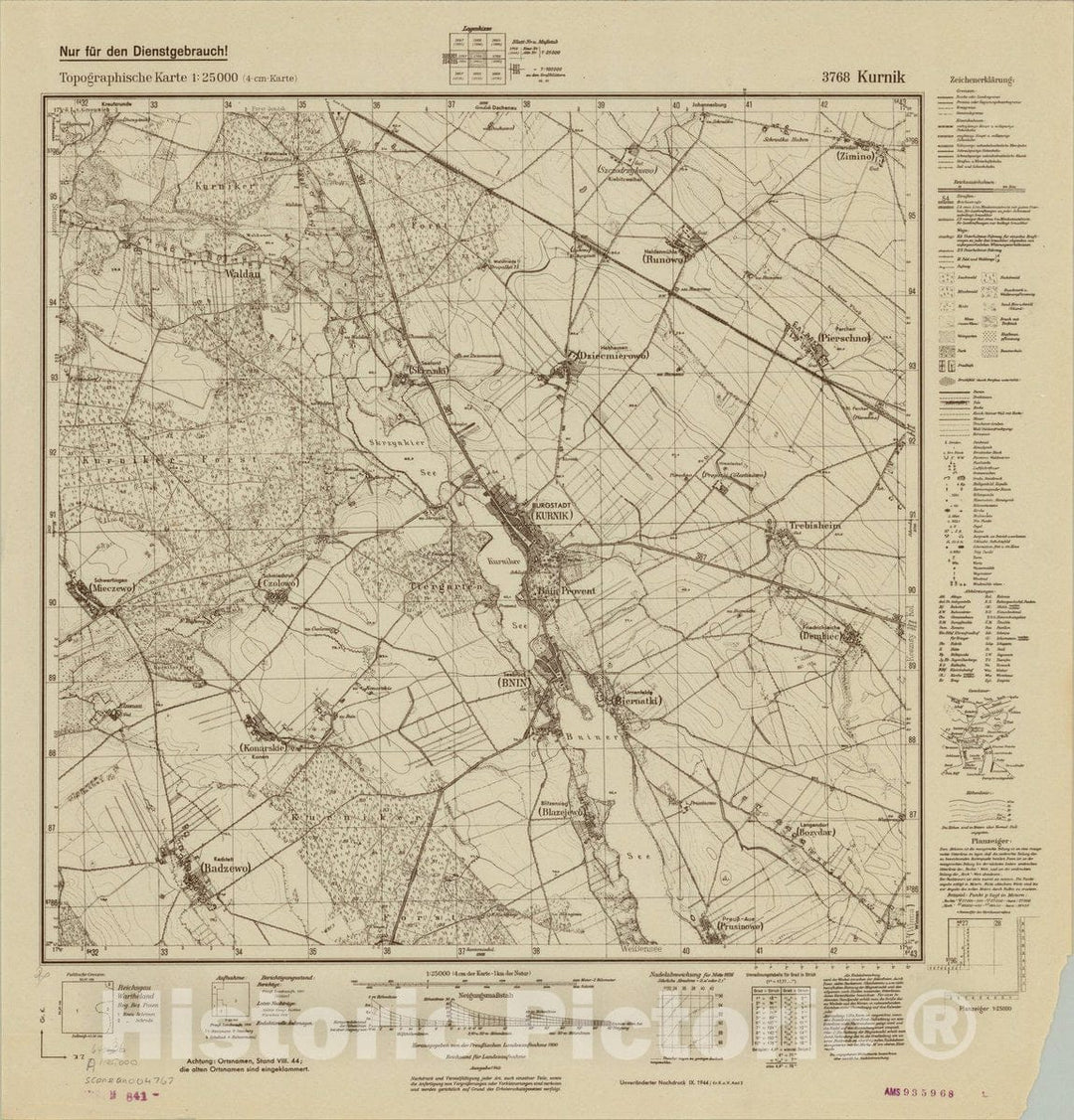 Map : Kornik, Germany 1940, Topographische Karte 1:25 000 3768 Kurnik, Antique Vintage Reproduction