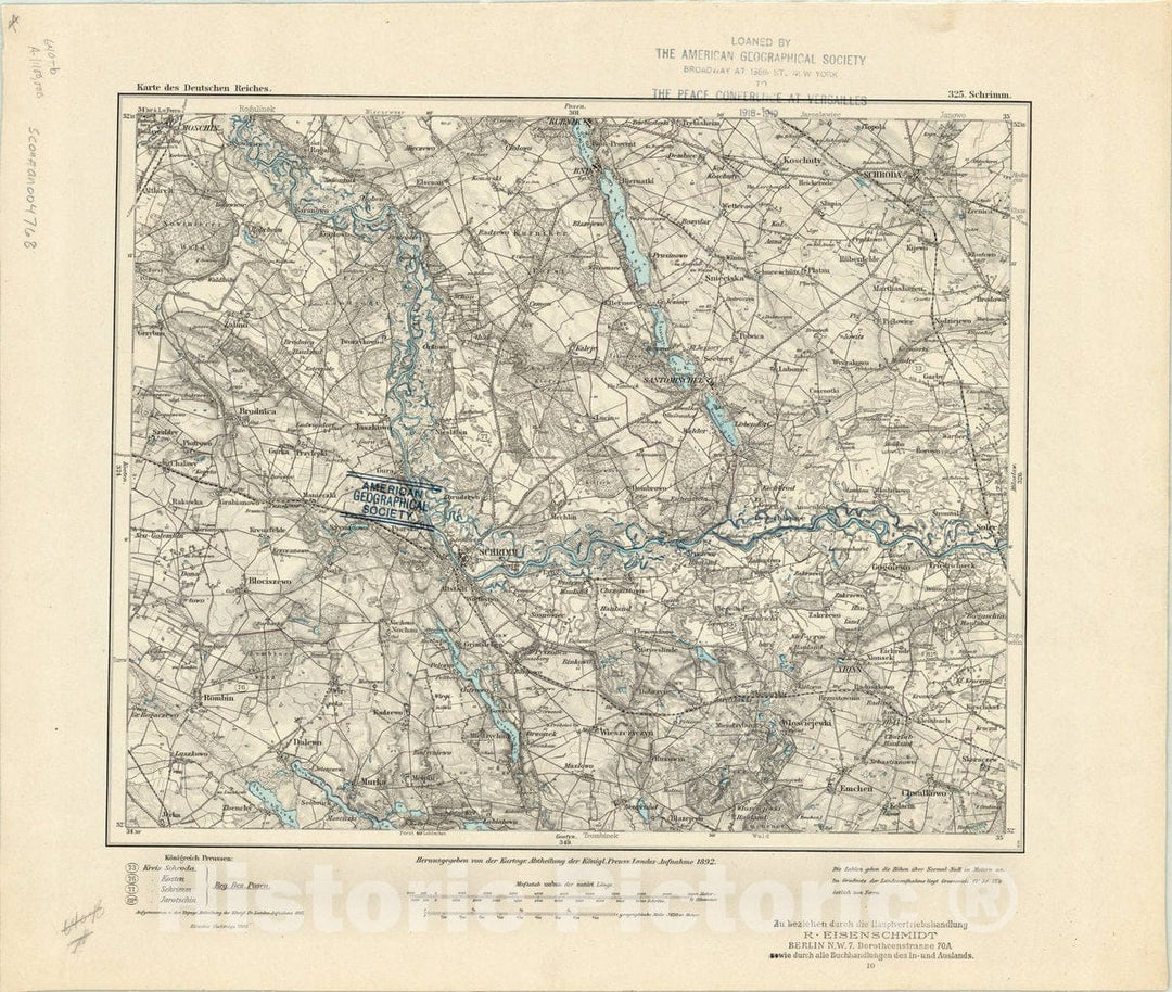 Map : Srem, Poland 1892, Karte des Deutschen Reiches , Antique Vintage Reproduction