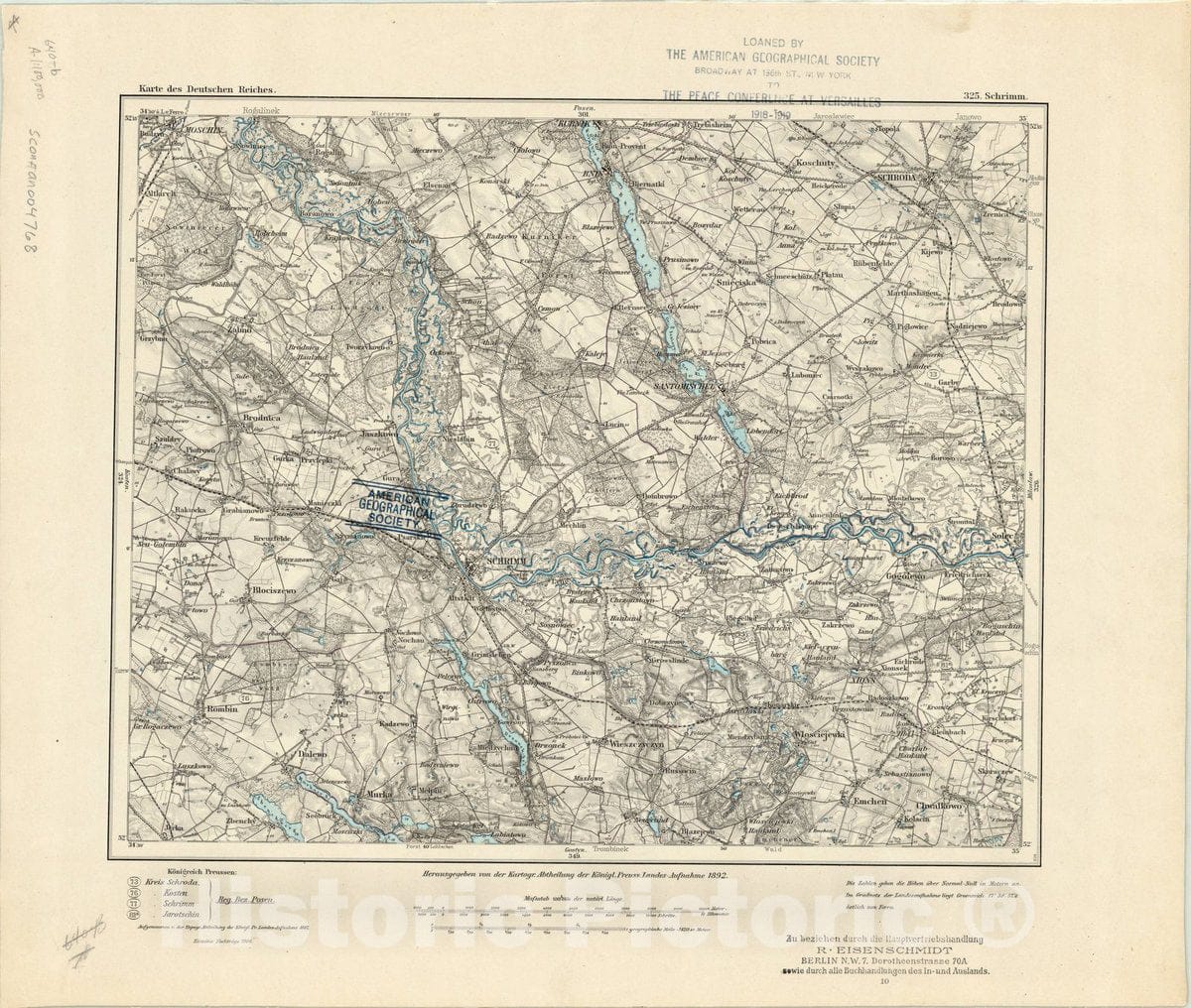 Map : Srem, Poland 1892, Karte des Deutschen Reiches , Antique Vintage Reproduction