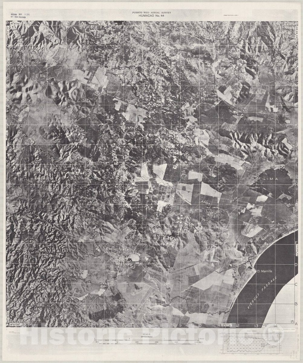 Map : Puerto Rico 1940 64, Puerto Rico aerial survey , Antique Vintage Reproduction