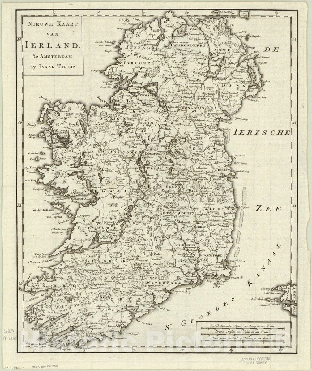 Map : Ireland 1750, Nieuwe kaart van Ierland , Antique Vintage Reproduction