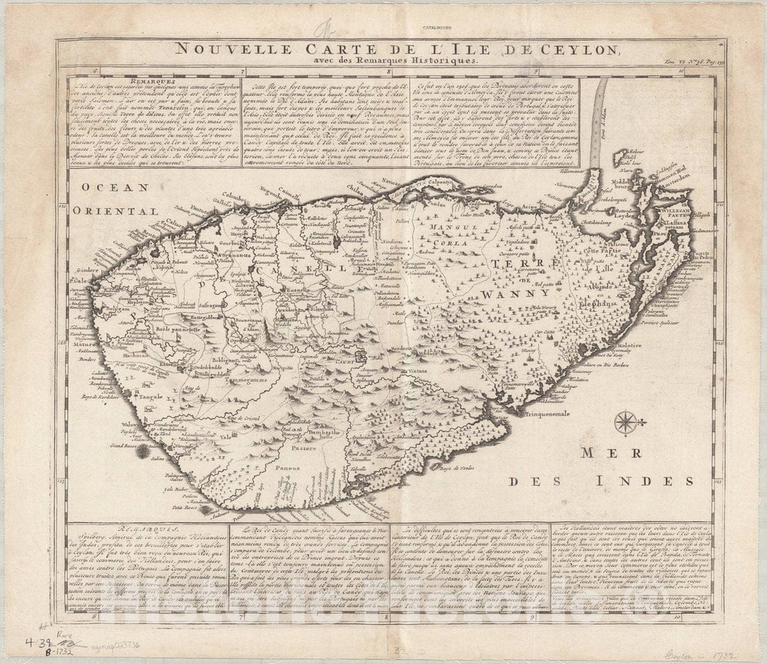 Map : Sri Lanka 1719, Nouvelle carte de L'Ile de Ceylon avec des remarques historiques, Antique Vintage Reproduction