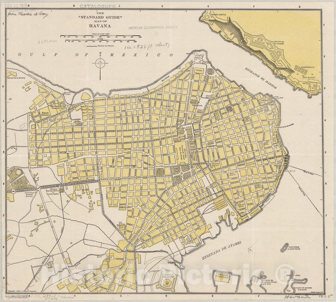 Map : Havana, Cuba 1905, The |"Standard Guide|" map of Havana, Antique Vintage Reproduction