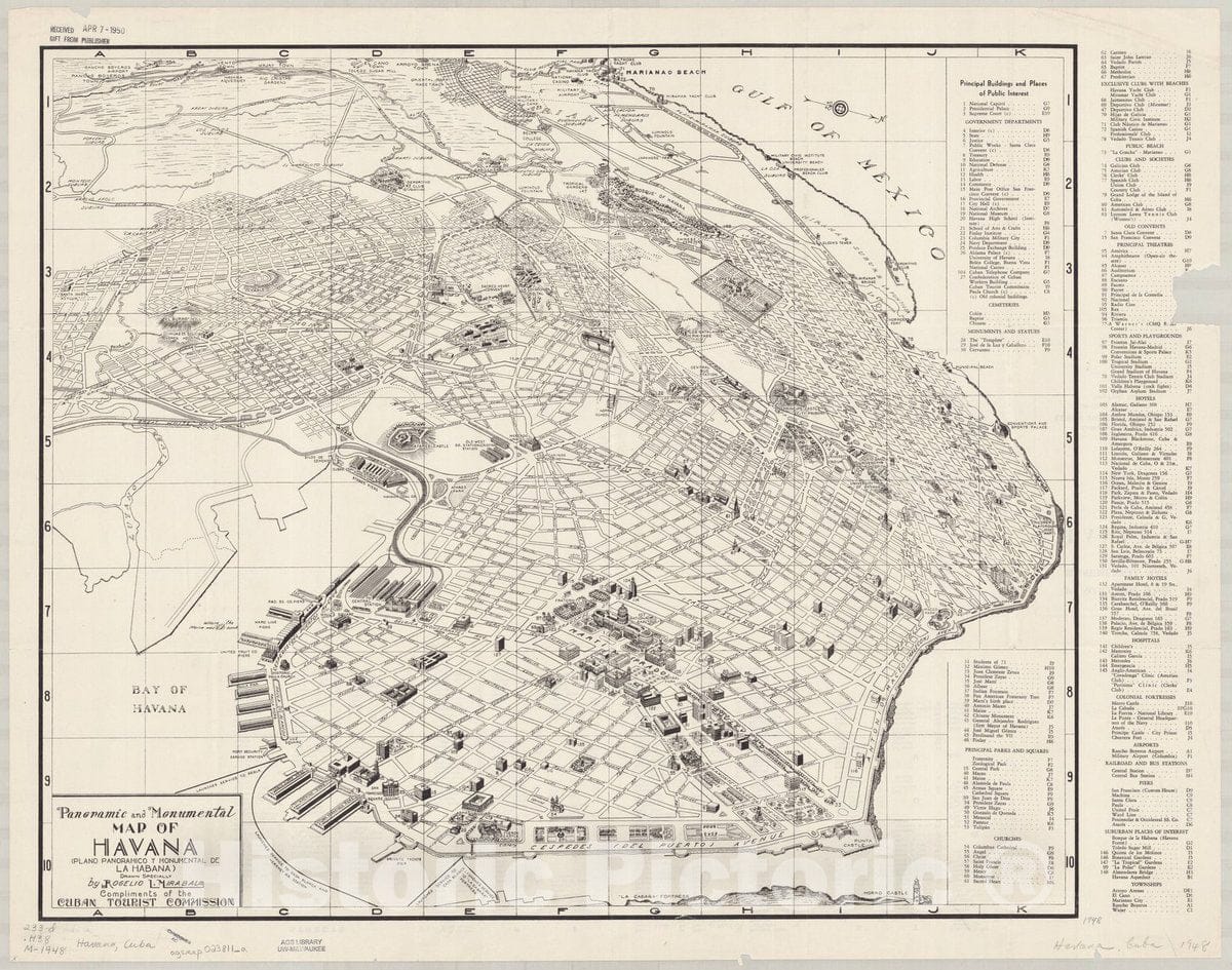 Map : Havana, Cuba, Panoramic and monumental map of Havana :, (Plano panoramico y monumental de La Habana) , Antique Vintage Reproduction