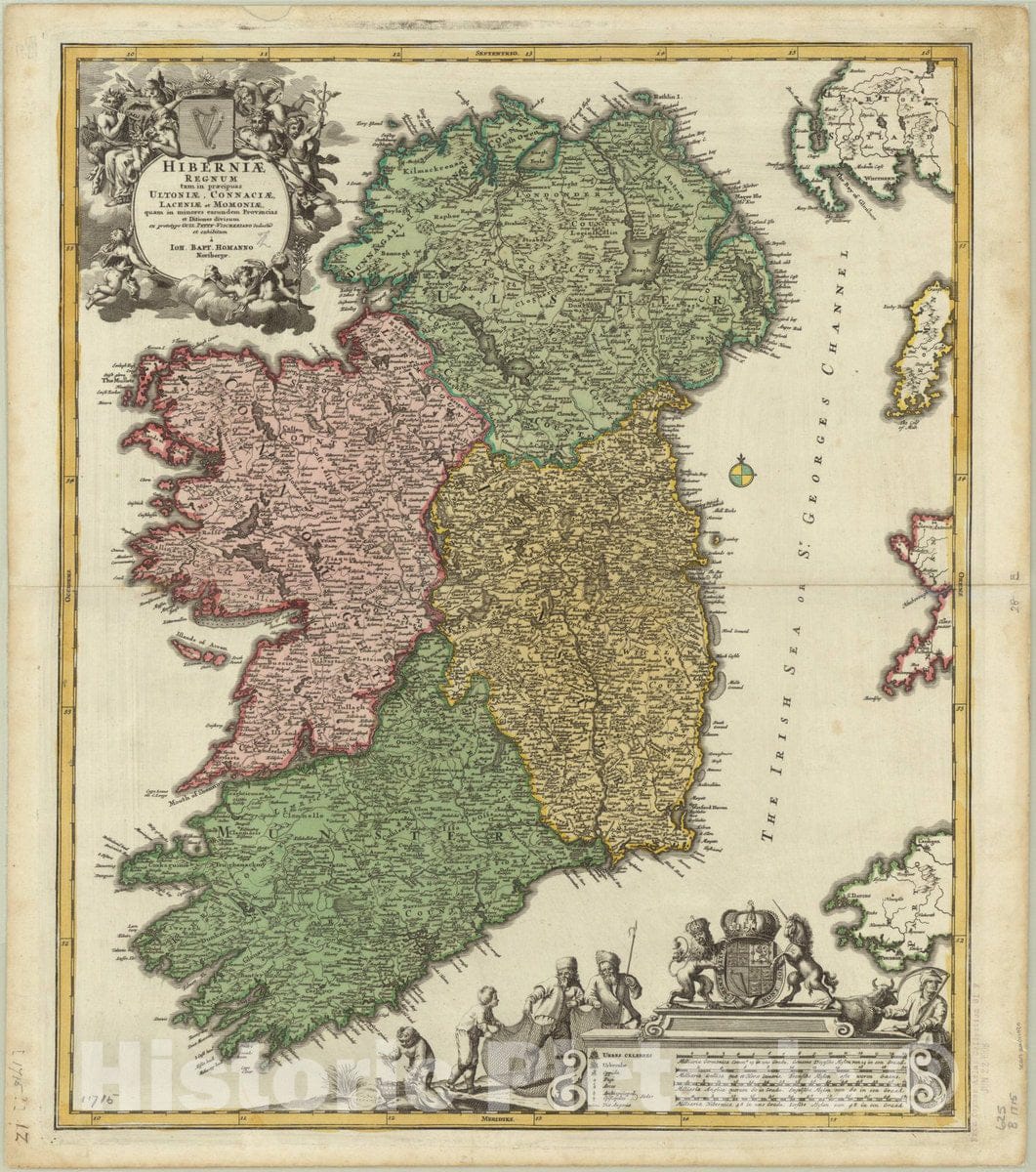 Map : Ireland 1715, Antique Vintage Reproduction