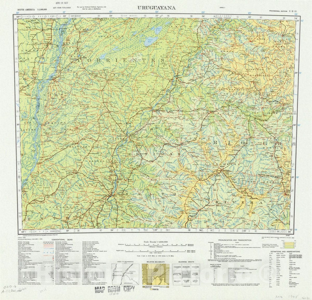 Map : Uruguayana, Argentina 1948, South America 1:1,000,000 Uruguayana , Antique Vintage Reproduction